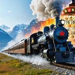 A digital depiction of a classic steam locomotive emerging from a slot machine interface, against the backdrop of the Canadian Rockies, representing the fusion of Canada's railway heritage with modern online casino gaming.