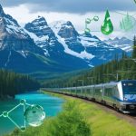 Conceptual representation of a VIA Rail train journey through the Canadian Rockies with subtle CBD imagery, highlighting the intersection of travel and wellness.